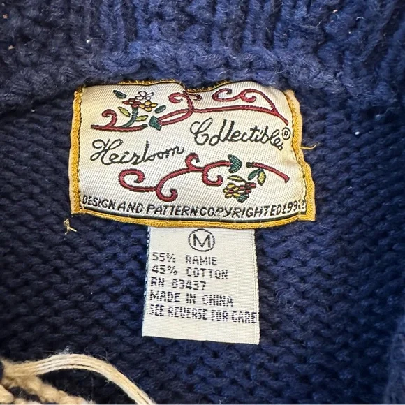 Heirloom Collectibles Vintage Patchwork Knit Sweater Cottagecore Sz Medium Ramie - Picture 2 of 9